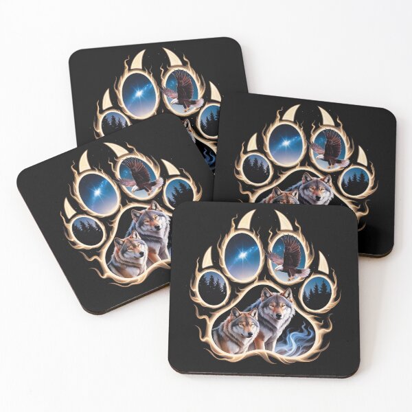 Item preview, Wolf Paw Print Forest Design with Wolves and Eagle Night Sky designed and sold by FreakamaGeek.