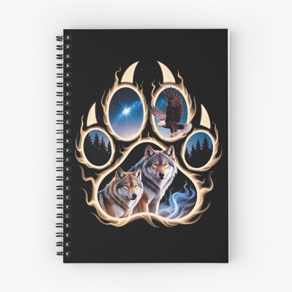 Item preview, Wolf Paw Print Forest Design with Wolves and Eagle Night Sky designed and sold by FreakamaGeek.