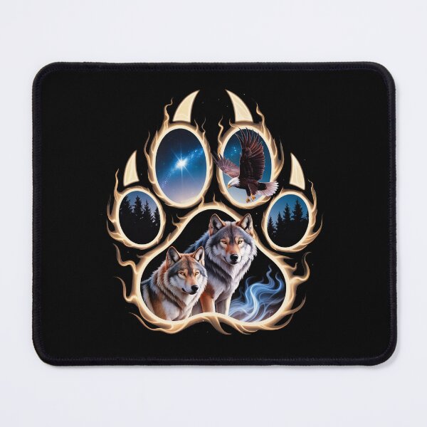 Item preview, Wolf Paw Print Forest Design with Wolves and Eagle Night Sky designed and sold by FreakamaGeek.