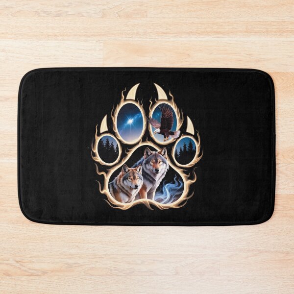 Item preview, Wolf Paw Print Forest Design with Wolves and Eagle Night Sky designed and sold by FreakamaGeek.