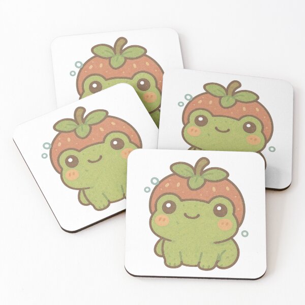 Item preview, Chibi frog in strawberry cap on black with teal bubbles and bold lines designed and sold by Creative88Art.