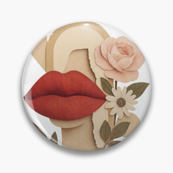 Item preview, Cut paper female bust with red lips and florals on black field designed and sold by Creative88Art.