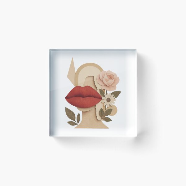 Item preview, Cut paper female bust with red lips and florals on black field designed and sold by Creative88Art.
