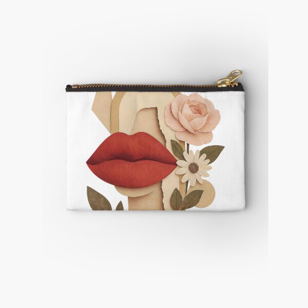 Item preview, Cut paper female bust with red lips and florals on black field designed and sold by Creative88Art.