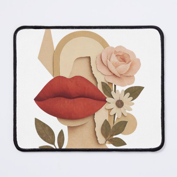 Item preview, Cut paper female bust with red lips and florals on black field designed and sold by Creative88Art.