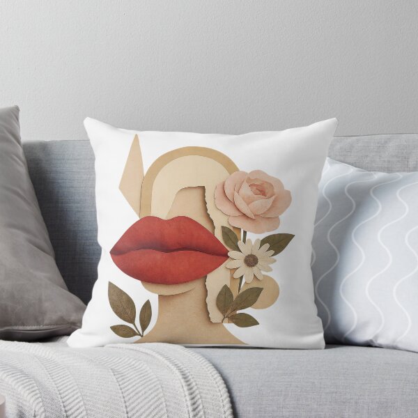 Item preview, Cut paper female bust with red lips and florals on black field designed and sold by Creative88Art.