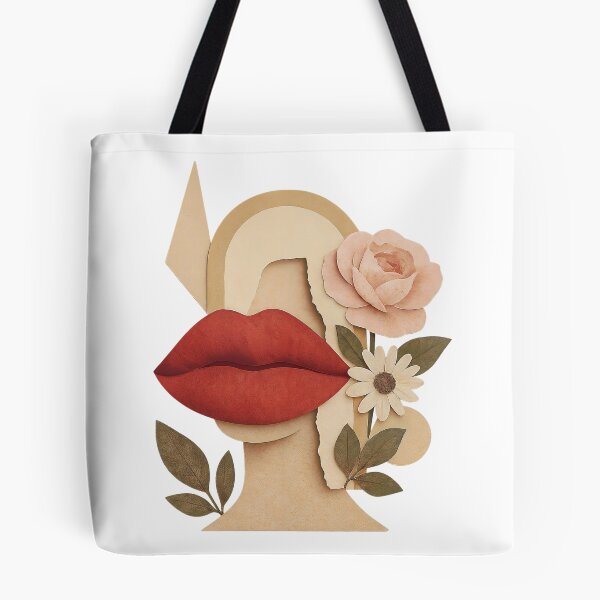 Item preview, Cut paper female bust with red lips and florals on black field designed and sold by Creative88Art.