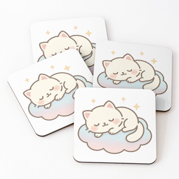 Item preview, Cream kitten sleeps on pastel rainbow cloud with golden stars designed and sold by Creative88Art.