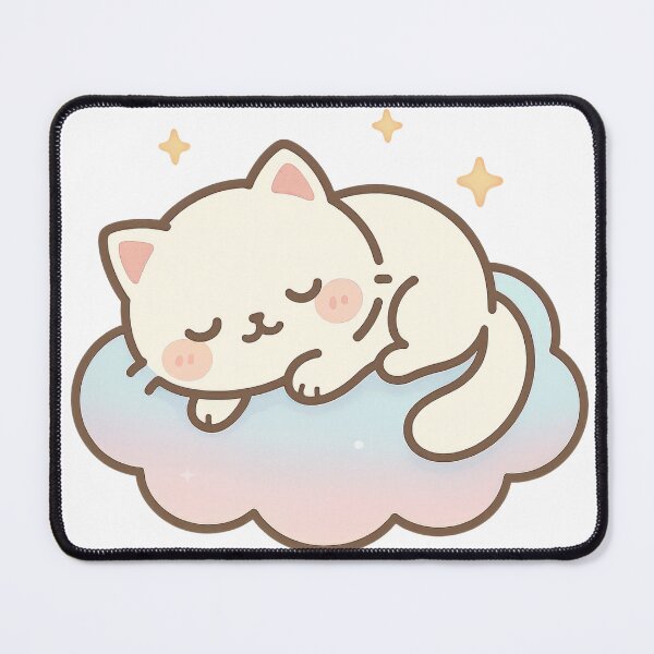 Item preview, Cream kitten sleeps on pastel rainbow cloud with golden stars designed and sold by Creative88Art.