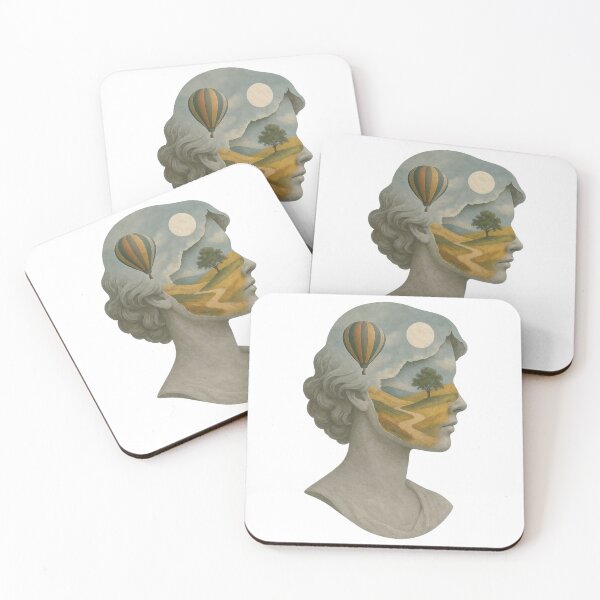 Item preview, Classical stone bust profile reveals surreal inner landscape scene designed and sold by Creative88Art.