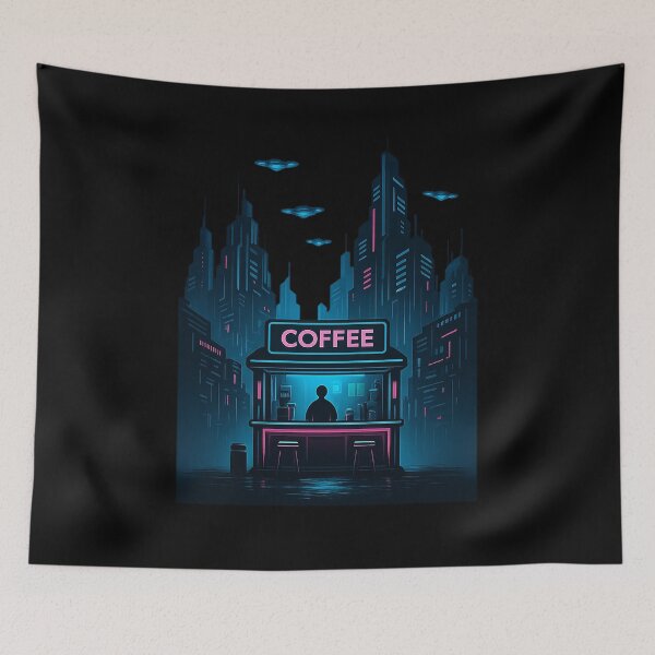 Item preview, Neon Coffee Stall – Cyberpunk Night Market Brew designed and sold by AddictiveDesign.