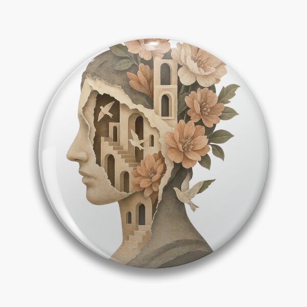 Item preview, Sepia profile head with labyrinth, doves, and blooming peonies designed and sold by Creative88Art.