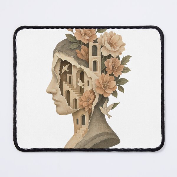 Item preview, Sepia profile head with labyrinth, doves, and blooming peonies designed and sold by Creative88Art.