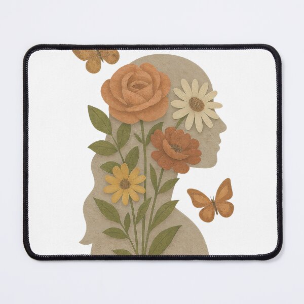 Item preview, Paper cut floral portrait silhouette with butterflies on black designed and sold by Creative88Art.