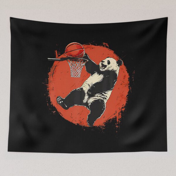 Item preview, Ilustración de un jugador de baloncesto haciendo una volcada con un oso panda designed and sold by MargieLauren.