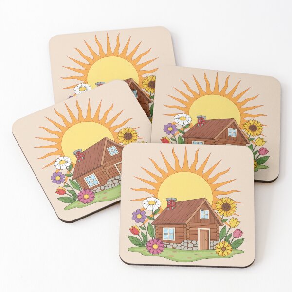 Item preview, Wooden Cabin with Garden and Sun – Cozy Cabin Illustration designed and sold by LMDIGITAL6.