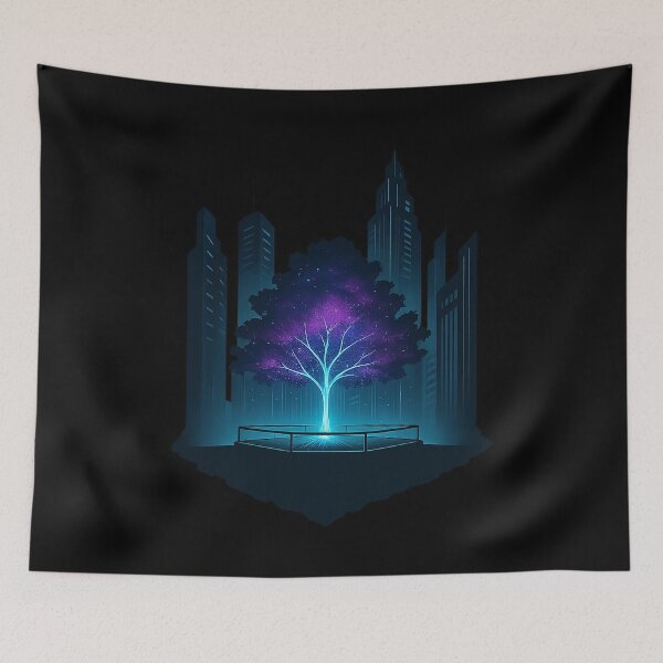 Item preview, Neon Cosmos Tree — Cyberpunk Galaxy Tree in Futuristic City designed and sold by AddictiveDesign.