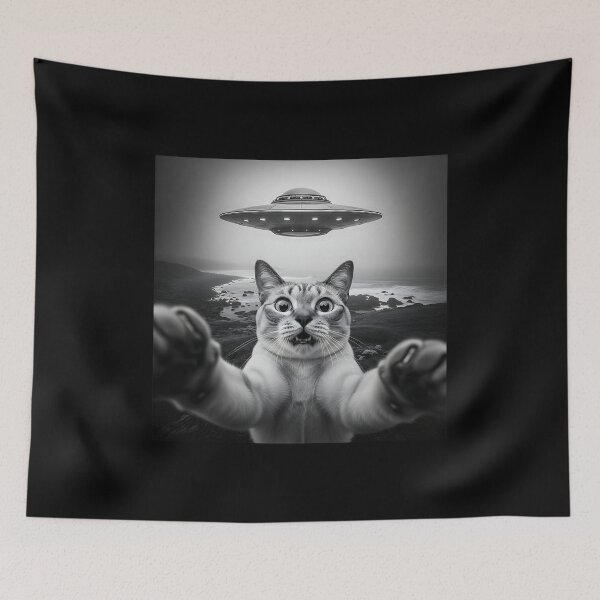 Item preview, UFO Alien Abduction Cat Selfie designed and sold by Pawrizzma POD.