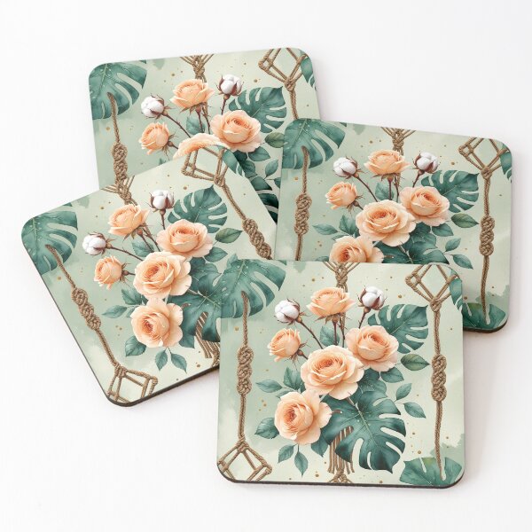 Item preview, Peach Roses & Monstera Serenity – Contemporary Boho Botanical Art designed and sold by semenol.