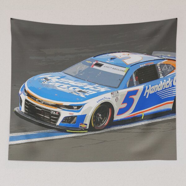 Item preview, Kyle Larson racing his 2025 Nascar Cup Car on the Charlotte Motor Speedway from the front watercolor designed and sold by Rodissimus1984.
