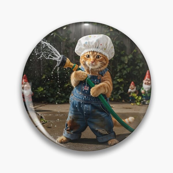 Item preview, Goofy Cat Plumber with Hose and Gnome Garden designed and sold by Pawrizzma POD.