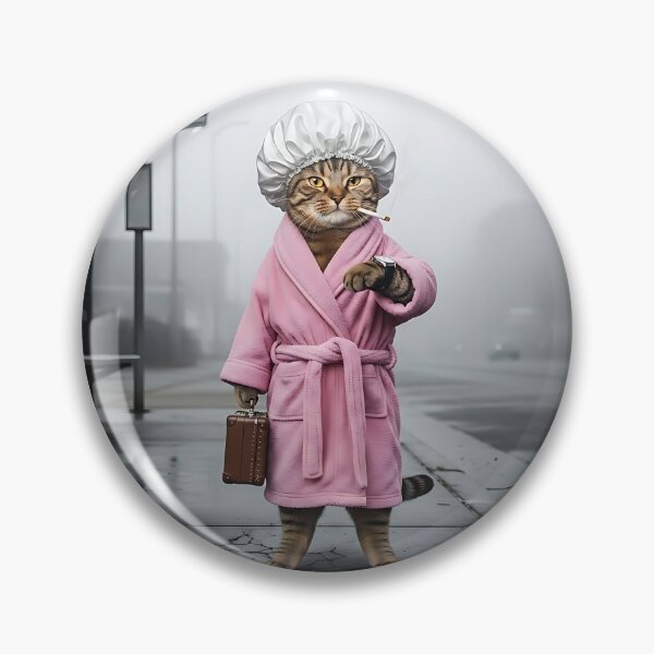 Item preview, Fabulous Cat in Robe & Shower Cap Waiting for Bus designed and sold by Pawrizzma POD.