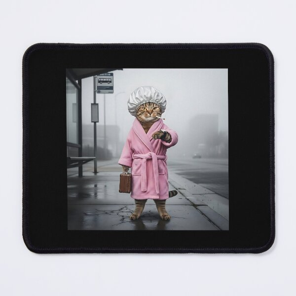 Item preview, Fabulous Cat in Robe & Shower Cap Waiting for Bus designed and sold by Pawrizzma POD.