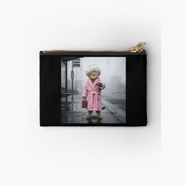 Item preview, Fabulous Cat in Robe & Shower Cap Waiting for Bus designed and sold by Pawrizzma POD.