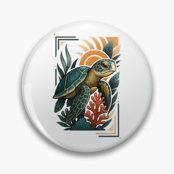 Item preview, Sea Turtle Vintage Artwork – Tropical Ocean Design with Coral & Sun designed and sold by SVALANART.