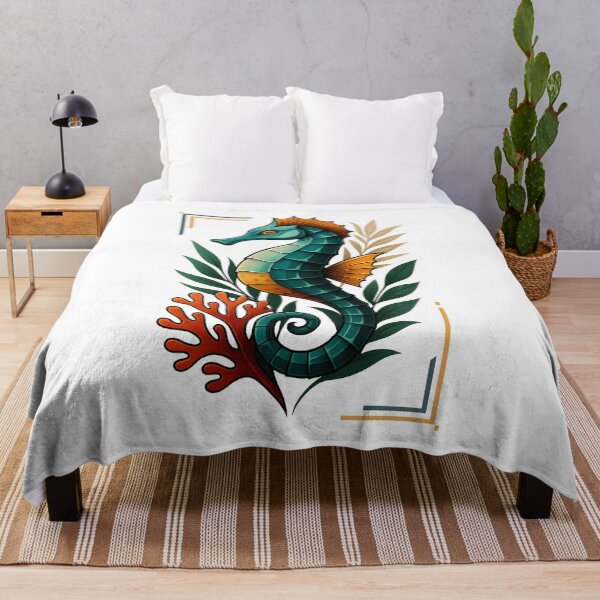 Item preview, Tropical Seahorse – Vintage Ocean Artwork with Coral & Leaves designed and sold by SVALANART.