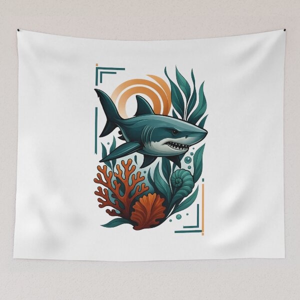 Item preview, Powerful Shark – Vintage Ocean Artwork with Coral & Sea Plants designed and sold by SVALANART.