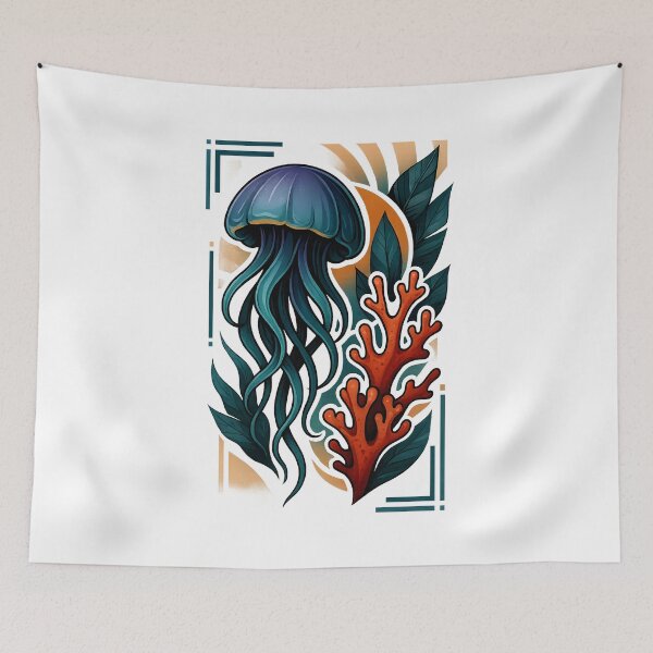 Item preview, Mystic Jellyfish – Tropical Vintage Ocean Illustration with Coral designed and sold by SVALANART.