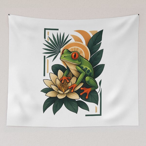 Item preview, Tropical Frog Art – Exotic Botanical Wildlife Illustration designed and sold by SVALANART.