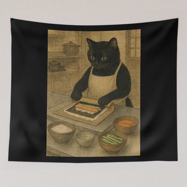 Item preview, Sushi surrealista con ambiente de gato salmón estilo Kanō designed and sold by Sarcastic designs.