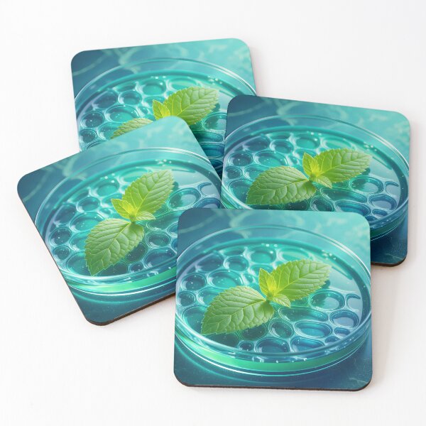 Item preview, Mint Leaf in Petri Dish – Futuristic Blue Chemistry and Herb Illustration designed and sold by EmeraldeaArt.