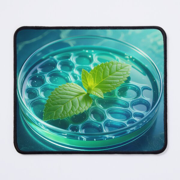 Item preview, Mint Leaf in Petri Dish – Futuristic Blue Chemistry and Herb Illustration designed and sold by EmeraldeaArt.