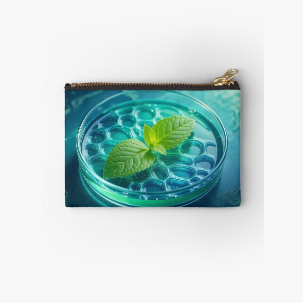 Item preview, Mint Leaf in Petri Dish – Futuristic Blue Chemistry and Herb Illustration designed and sold by EmeraldeaArt.