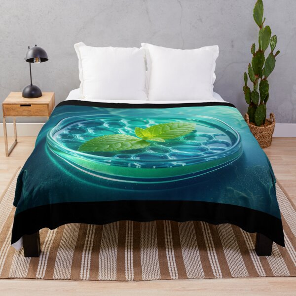 Item preview, Mint Leaf in Petri Dish – Futuristic Blue Chemistry and Herb Illustration designed and sold by EmeraldeaArt.