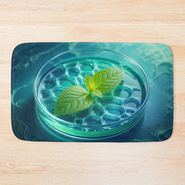 Item preview, Mint Leaf in Petri Dish – Futuristic Blue Chemistry and Herb Illustration designed and sold by EmeraldeaArt.