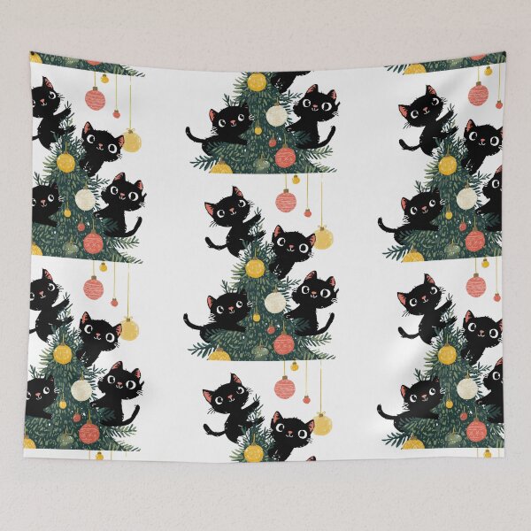 Item preview, Black cats "decorating" a Christmas tree designed and sold by MendaciousMina.