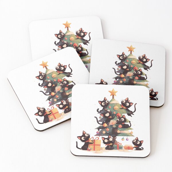 Item preview, Black cats "decorating" a Christmas tree designed and sold by MendaciousMina.