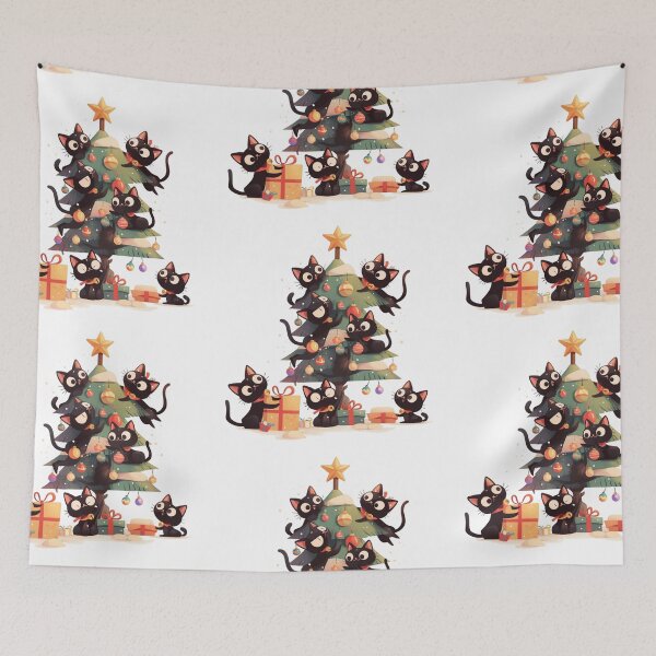 Item preview, Black cats "decorating" a Christmas tree designed and sold by MendaciousMina.