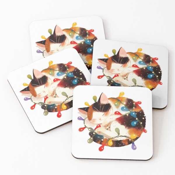 Item preview, Calico cat wrapped in Christmas lights designed and sold by MendaciousMina.