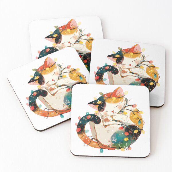 Item preview, Calico cat wrapped in Christmas lights designed and sold by MendaciousMina.