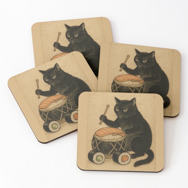 Item preview, Surreal Japanese Sushi Drummer Cat artwork designed and sold by Sarcastic designs.