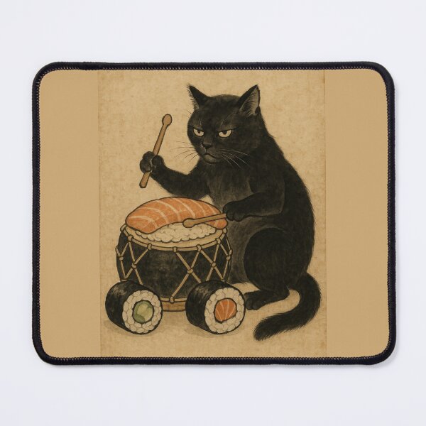 Item preview, Surreal Japanese Sushi Drummer Cat artwork designed and sold by Sarcastic designs.