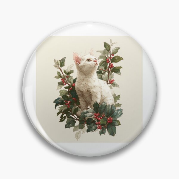 Item preview, White kitten in holly plant designed and sold by MendaciousMina.