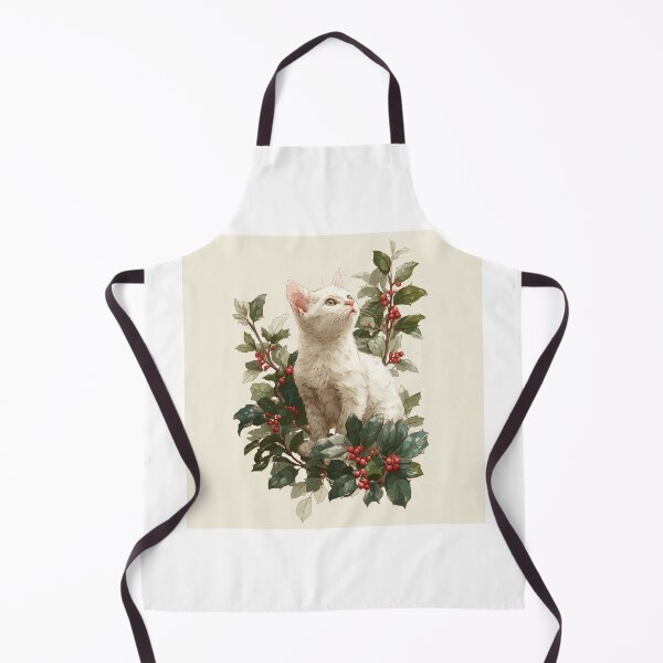 Item preview, White kitten in holly plant designed and sold by MendaciousMina.