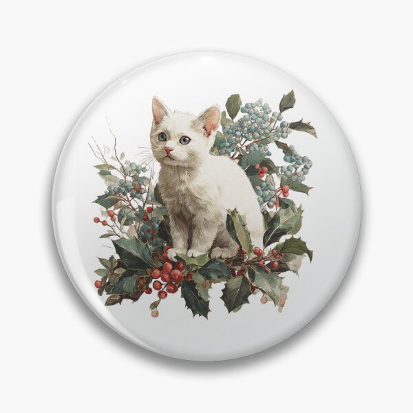 Item preview, White kitten in holly plant designed and sold by MendaciousMina.