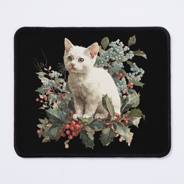 Item preview, White kitten in holly plant designed and sold by MendaciousMina.